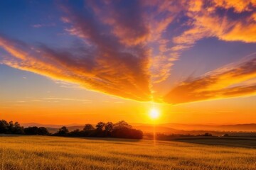 Golden hour sunset over a field