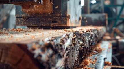 Aufkleber - Close-up view of wooden material being processed by industrial equipment