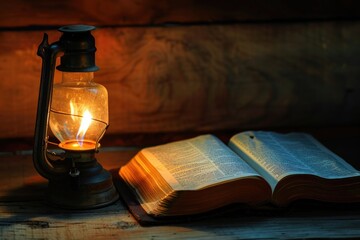 Aufkleber - A lantern and an open book sit on a table, providing a warm and inviting atmosphere