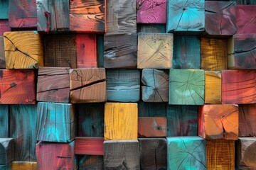 Poster - Close-up shot of wooden blocks used for construction and creativity