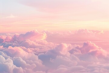 Poster - Aerial view of fluffy white clouds against a blue sky, taken from an airplane window
