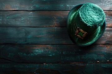 Aufkleber - A simple scene featuring a green hat sitting on top of a wooden table