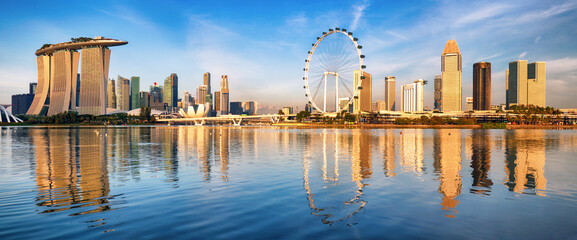 Poster - Singapore panorama skyline at sunrise, Marina bay