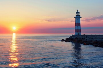Aufkleber - A lighthouse sits atop the waves, its beam shining out to sea