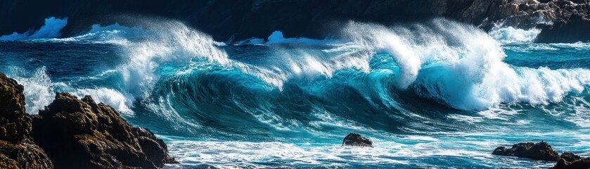 Aufkleber - Dramatic Ocean Waves Crashing Against Rocky Coastline