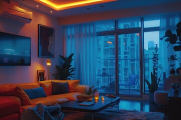 Poster - A cozy living room with comfortable furniture and a large flat screen TV for entertainment