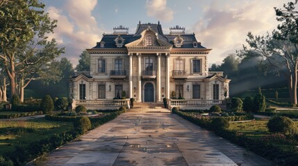 Aufkleber - A beautiful white house with many windows, suitable for use in interior design or architecture images