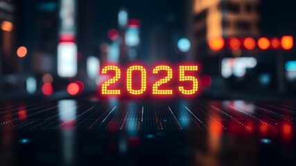 Text 2025 on futuristic digital background