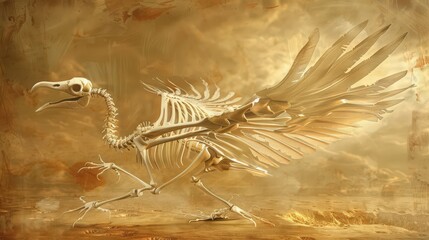 Poster - artistic depiction of a bird's skeleton, highlighting the lightweight bones that contribute to fligh