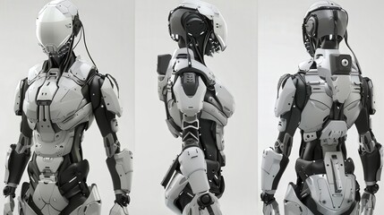 Poster - Artistic depiction of a robotic exoskeleton, showing how it assists human movement and provides support through wearable technology