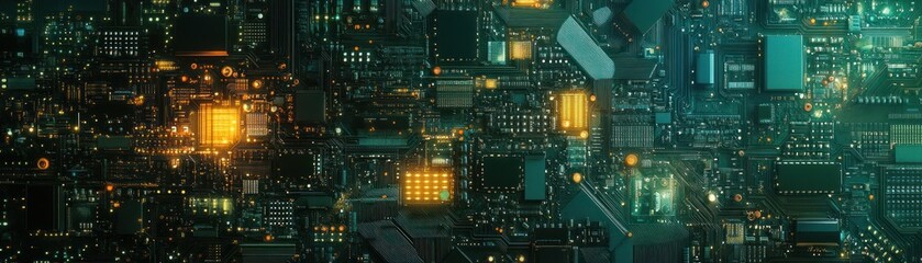 Aufkleber - Glowing Circuit Board with Integrated Components and Electrical Traces