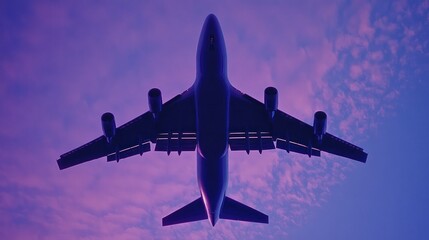 Sticker - Airplane Silhouette Against Purple Sunset Sky