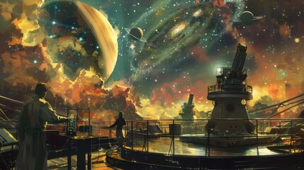 Poster - artistic depiction of an astronomy experiment, showcasing methods for measuring and analyzing starli