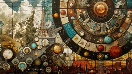 Fototapete - Artistic depiction of the periodic table with a focus on element discovery by different civilizations and cultures throughout history