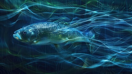 Poster - Artistic representation of a fish's lateral line system, demonstrating how it detects vibrations and movement in water.