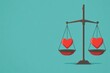 © TEERAPAT - Justice scales with a heart, blending morality and fairness, flat design illustration