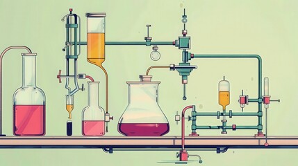 Poster - illustration of a chemical equilibrium experiment, highlighting the setup for studying dynamic equil