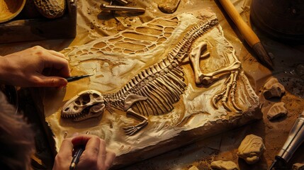 Poster - illustration of a fossil mold and cast, showing how a detailed replica of a fossil is created from t