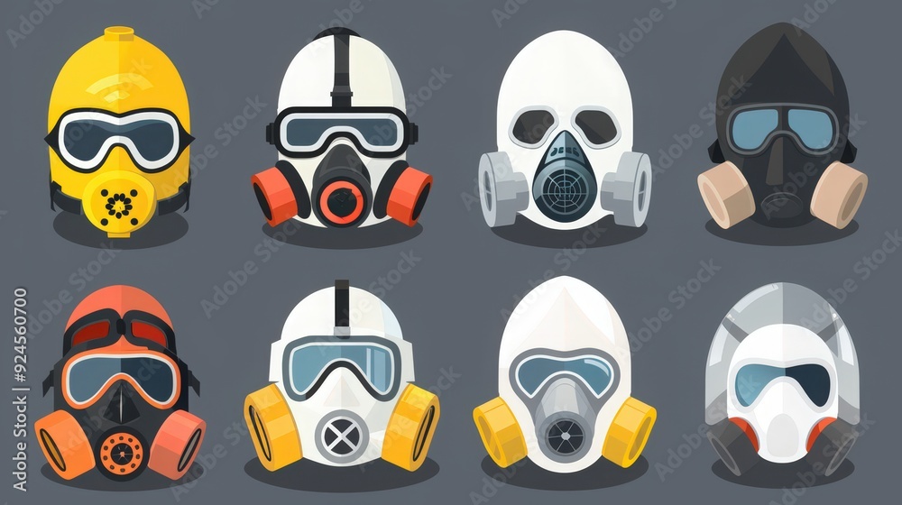 Illustration of a respiratory mask with various filter types ...