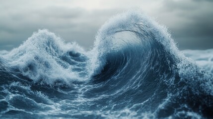 Aufkleber - A Large Wave Breaking in the Ocean Under a Cloudy Sky