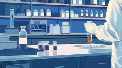 Poster - illustration of forensic toxicology testing, depicting the methods used to detect and analyze drugs,