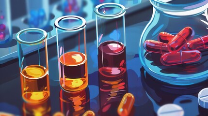 Poster - illustration of forensic toxicology testing, depicting the methods used to detect and analyze drugs,