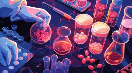 Poster - illustration of forensic toxicology testing, depicting the methods used to detect and analyze drugs,