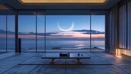 Wall Mural - Minimalist Japanese Interior with Ocean View