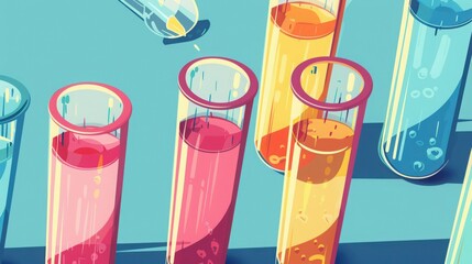 Poster - Illustration of test tubes with different reagents, demonstrating how mixing or adding substances leads to observable changes