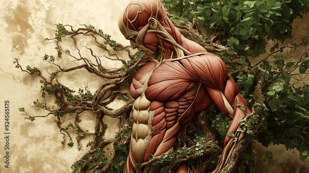 ภาพถ่าย Stock Detailed anatomical diagram of muscles intertwined with ...