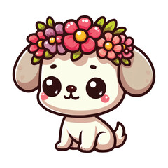 Wall Mural - cute dog with flower crown cartoon vector icon illustration