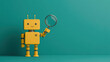 © medalinebow - A 3D search engine robot holding a magnifying glass, scanning a digital landscape, symbolizing intelligent search