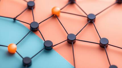 Aufkleber - A 3D network of search engine icons connected by glowing threads, symbolizing the interconnectedness of digital searches 