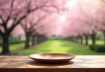 Wall Mural - wooden bowl in a garden