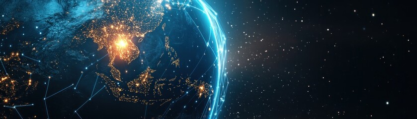 Poster - Earth at Night with Illuminated Cities and Network Connections