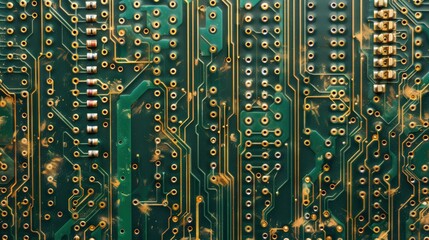 Rows of soldered connections on a circuit board showing precision in manufacturing