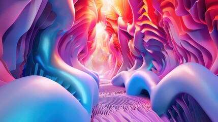 Poster - A vibrant, surreal landscape showcasing colorful organic forms and soft curves that evoke a sense of wonder and creativity.
