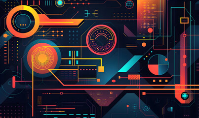 Wall Mural - Abstract tech background with neon colors and geometric shapes.