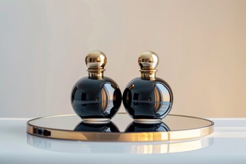 Poster - A pair of dark colored bottles placed on a surface, suitable for use in still life or product photography