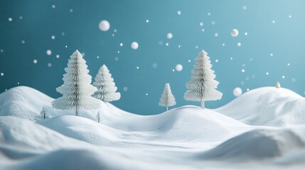 Canvas Print - Miniature Winter Wonderland with Snowy Hills and Trees