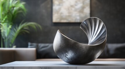 Poster - Abstract Silver Sculpture on a White Marble Table