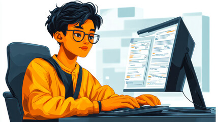 Poster - Accountant Utilizing E-Invoice Software on Desktop Computer in Office Setting for Efficient Financial Management and Digital Invoicing