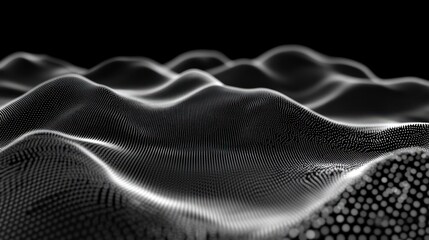 Wall Mural - Abstract Wavy Surface of White Dots on Black Background