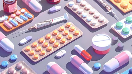 Poster - A pill box and a syringe sit on a table, ready for use