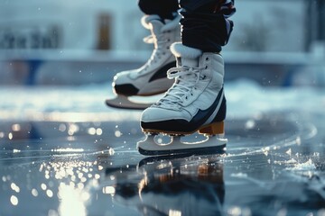 Poster - Close-up shot of a pair of ice skates on a wet surface