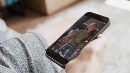 Poster - smartphone application with dancing young girl video content displayed on phone screen. teenager wat