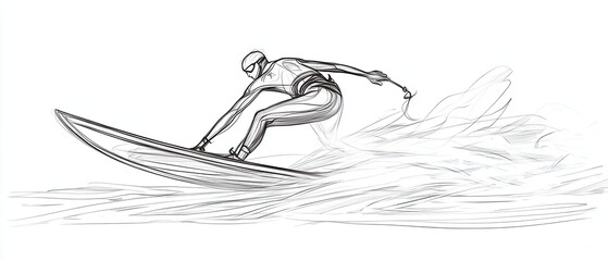 One line sketch of a windsurfer in action capturing the power and agility of the sport