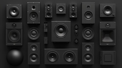 Poster - Close-up of various speakers on a black background