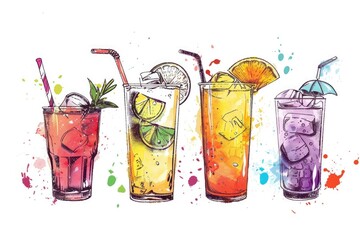 Aufkleber - A selection of vibrant drinks with unique colors and flavors