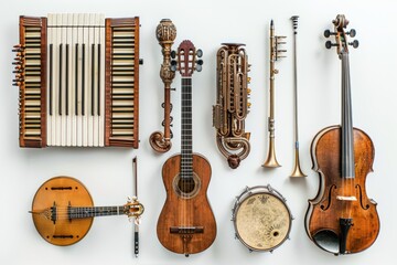 Aufkleber - A collection of musical instruments on a white background, perfect for educational or creative purposes